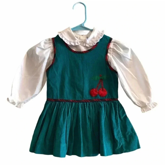 Toddler Dress and Shirt Cherries Corduroy Ruffles - Picture 1 of 11